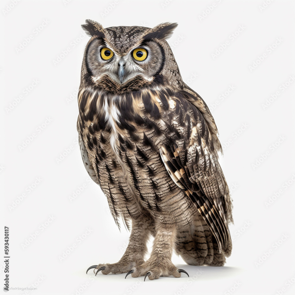 Brown owl portrait, photo studio on white background, generative ai Brown owl portrait, photo studio on white background, generative ai