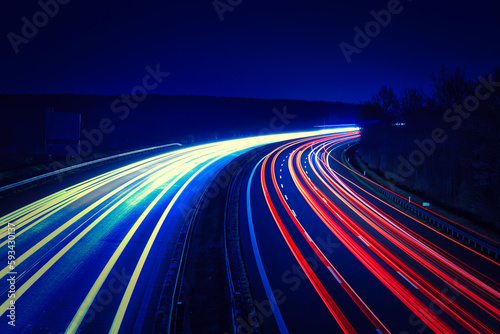 Speed Traffic - Highway at Night - Cars - Nachtverkehr auf Autobahn - Light Trails - Datenautobahn - Speeding - German - Ecology - Long Exposure - Light Trails - High quality photo 