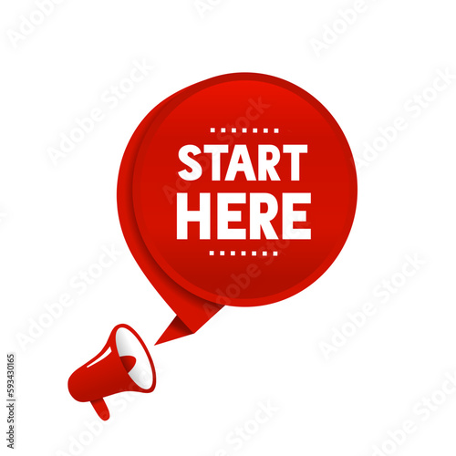 Start here banner design template. Flat style vector icon.