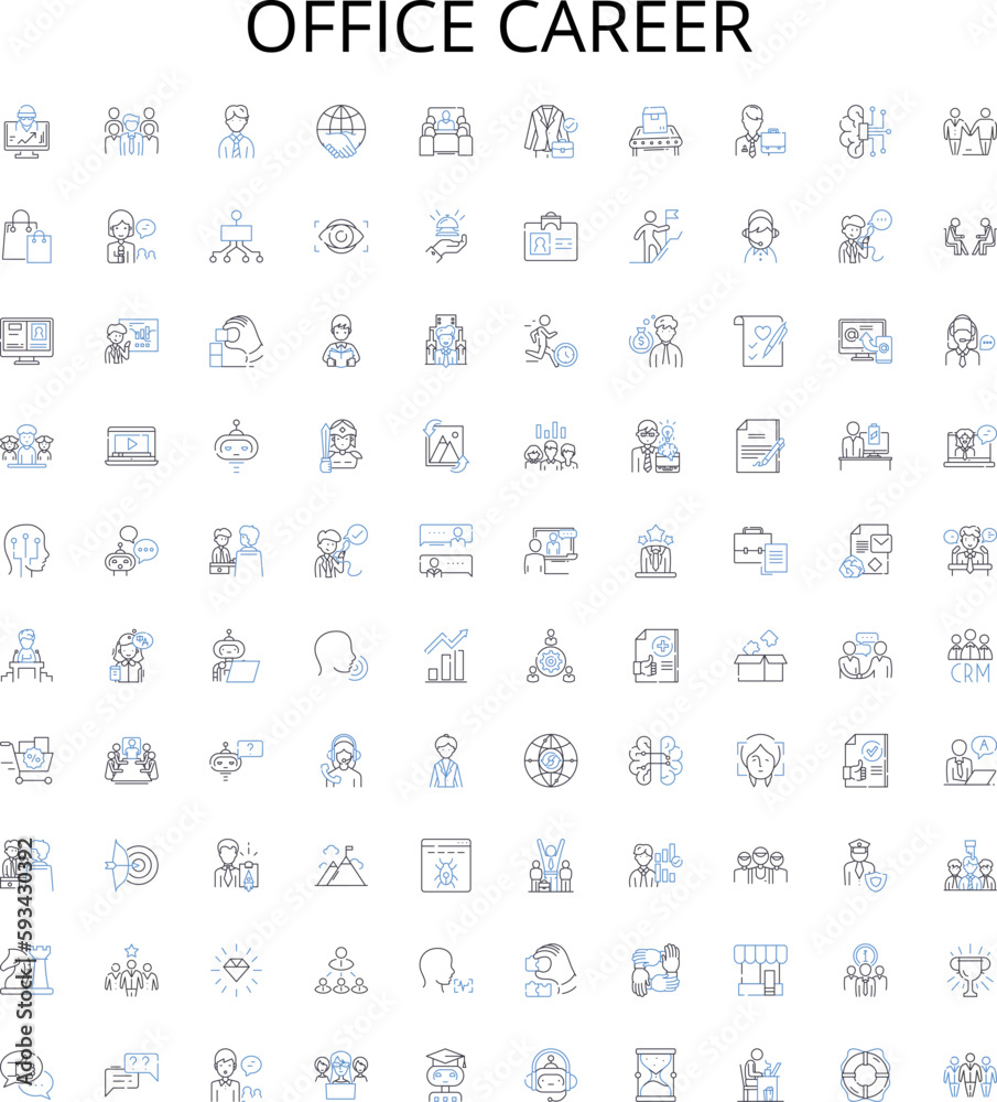 Office career outline icons collection. Office, Career, Administrative, Professional, Manager, Clerk, Executive vector illustration set. Secretary, Accounting, Records linear signs