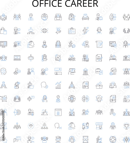 Office career outline icons collection. Office, Career, Administrative, Professional, Manager, Clerk, Executive vector illustration set. Secretary, Accounting, Records linear signs