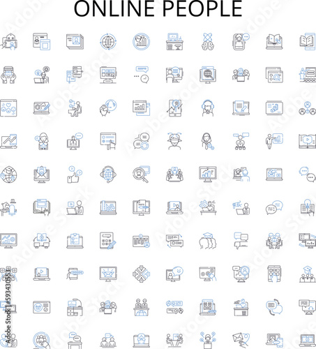 Online people outline icons collection. People, Online, Networking, Community, Connect, Chatting, Users vector illustration set. Interact, Friends, Group linear signs