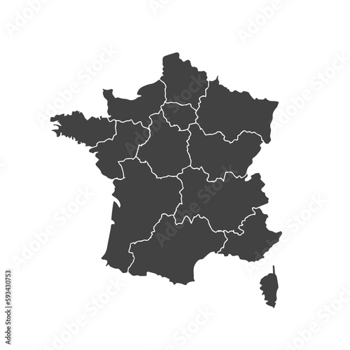 France map with regions contour silhouette icon. Vector isolated illustration