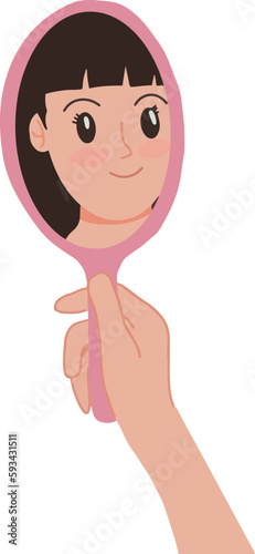 Pictures of mirrored woman face in the mirror held illustration