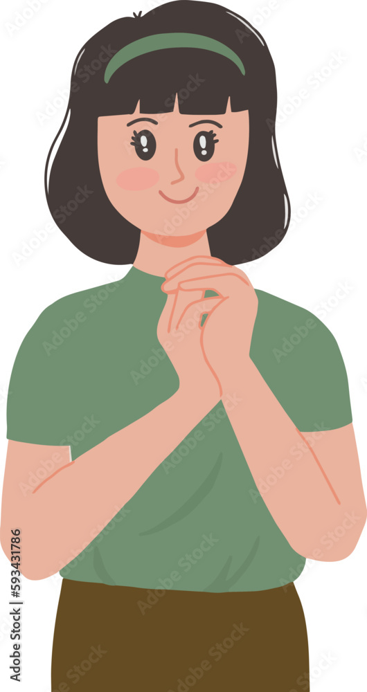 Woman with short hair feeling so blessed and happy face clasped her hands together vector illustration Woman with short hair feeling so blessed and happy face clasped her hands together vector illustration