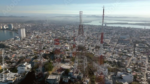 Aerial view around the radio towers on the Ice box hill,  in sunny Mazatlan, Mexico photo