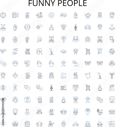 Funny people outline icons collection. Humorous, Comic, Comedian, Cheerful, Amusing, Lighthearted, Jocular vector illustration set. Teasing, Playful, Joking linear signs