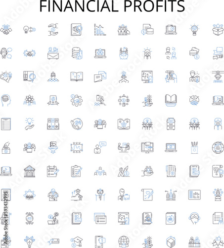 Financial profits outline icons collection. Profits, Financial, Earnings, Gains, Revenue, Profitably, Yield vector illustration set. Revenues, Profitability, Investment linear signs