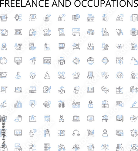 Freelance and occupations outline icons collection. Freelance, Occupations, Gig, Contractor, Enthusiast, Artisan, Entrepreneur vector illustration set. Freelancer, Self-Employed, Consultant linear