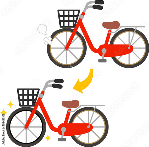 タイヤを新品に交換した自転車