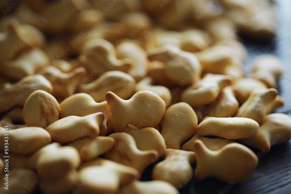 Closeup view of fish shaped crackers