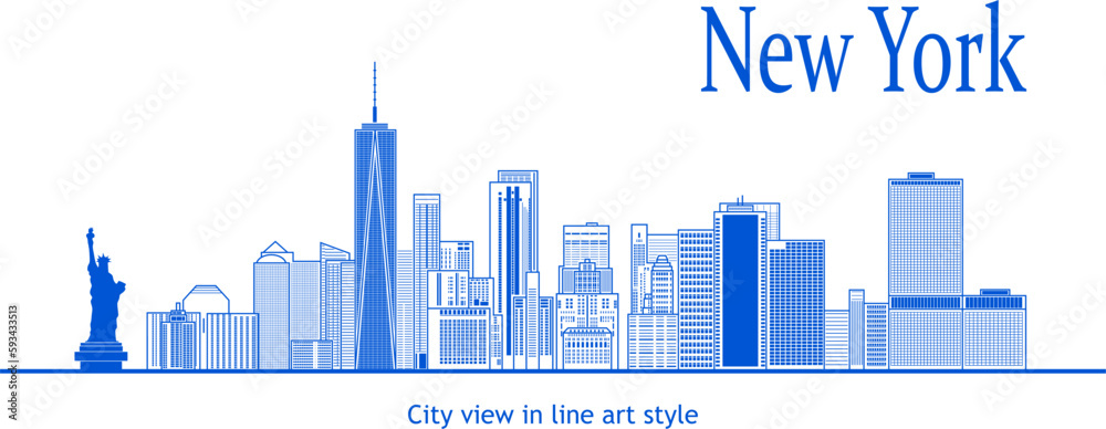 new york city view in line art style (blue)