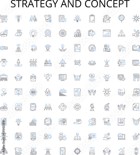 Strategy and concept outline icons collection. Strategy, Concept, Planning, Design, Tactics, Blueprint, Plan vector illustration set. Formula, Structure, Approach linear signs
