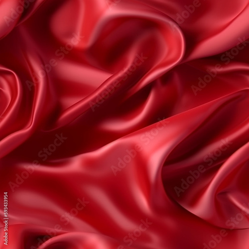 Luxury passion red silk fabric texture, elegant seamless pattern, realistic light and shadow background, photorealistic wallpaper, generative ai