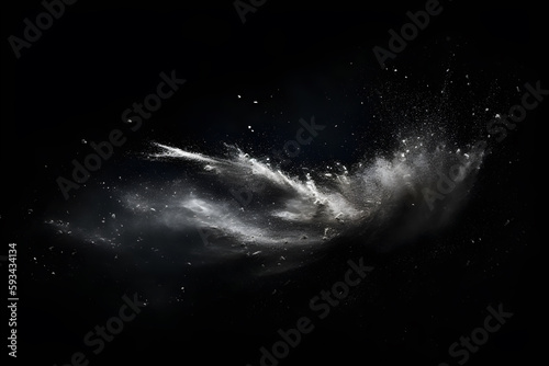 Abstract design of white powder snow cloud explosion on dark background. Generative AI