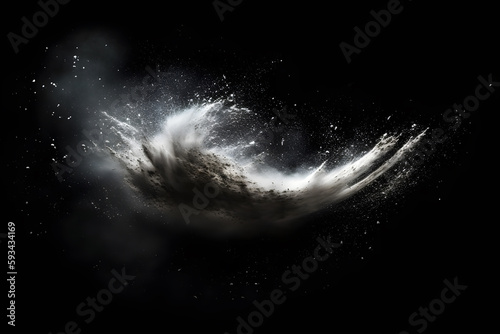 Abstract design of white powder snow cloud explosion on dark background. Generative AI