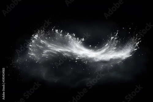 Abstract design of white powder snow cloud explosion on dark background. Generative AI