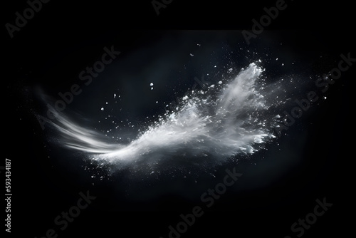 Abstract design of white powder snow cloud explosion on dark background. Generative AI