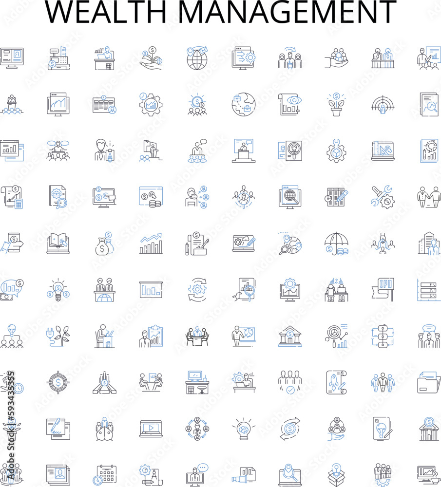 Wealth management outline icons collection. Wealth, Management, Investment, Retirement, Planning, Savings, Portfolio vector illustration set. Financial, Insurance, Strategies linear signs Wealth management outline icons collection. Wealth, Management, Investment, Retirement, Planning, Savings, Portfolio vector illustration set. Financial, Insurance, Strategies linear signs