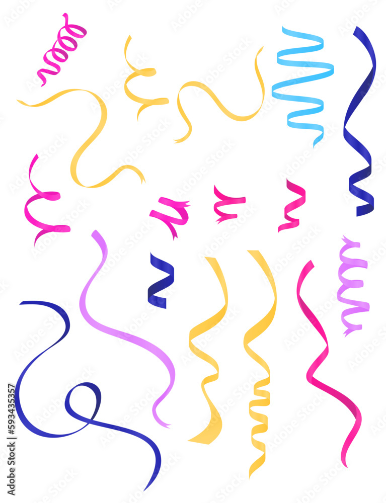 Set of colorful ribbons. Vector illustration isolated on transparent background.