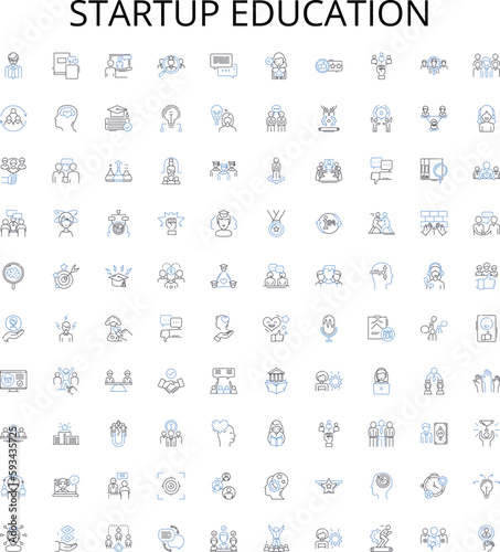 Startup education outline icons collection. Entrepreneurship, Incubation, Venture, Funding, Mentorship, Marketing, Networking vector illustration set. Acceleration,Business,Strategy linear signs