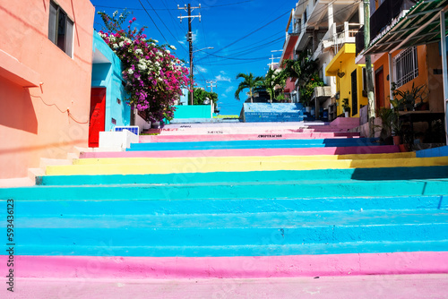 Isla Mujeres, Quintana Roo, Mexico, January 29nd, 2023: Rainbow stairs