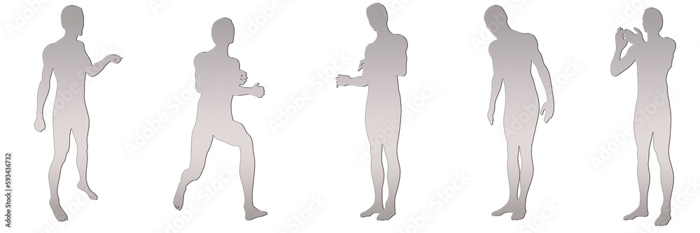 set of male silhouettes isolated on white background, 2d illustration