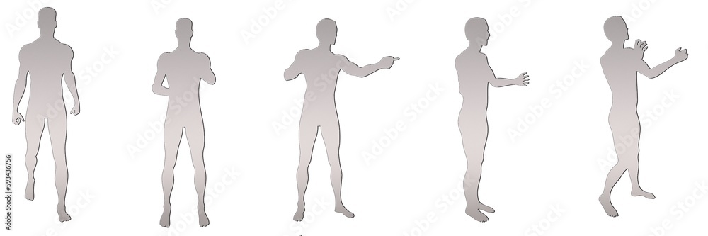 set of male silhouettes isolated on white background, 2d illustration set of male silhouettes isolated on white background, 2d illustration