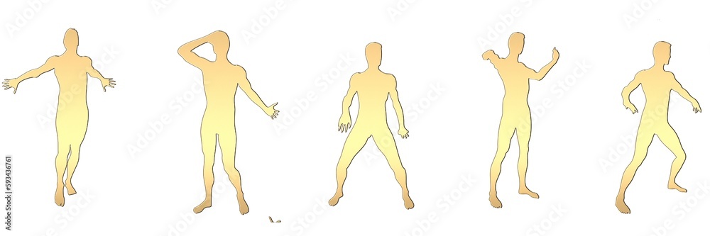 set of male silhouettes isolated on white background, 2d illustration set of male silhouettes isolated on white background, 2d illustration