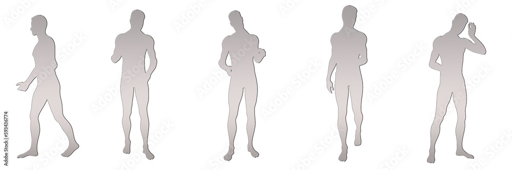 set of male silhouettes isolated on white background, 2d illustration set of male silhouettes isolated on white background, 2d illustration
