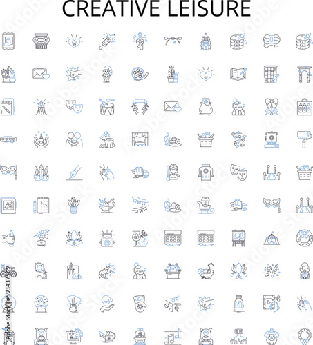 Creative leisure outline icons collection. Crafting, Painting, Reading, Sewing, Singing, Collecting, Writing vector illustration set. Drawing, Knitting, Baking linear signs