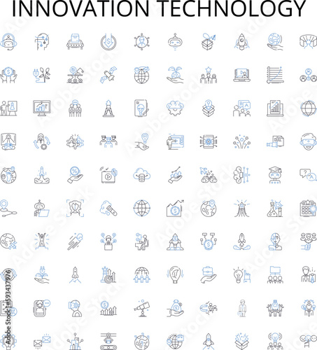 Innovation technology outline icons collection. Innovative, Technology, Futuristic, Cutting-edge, Advancing, Pioneering, Progression vector illustration set. Trekking, Creating, Refining linear signs