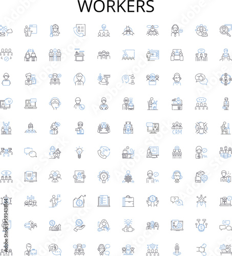 Workers outline icons collection. Employees, Laborers, Operatives, Staff, Personnel, Artisans, Workers vector illustration set. Hands, Craftsmen, Toilers linear signs