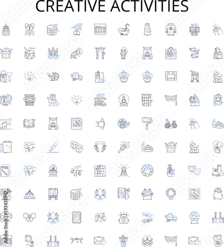 Creative activities outline icons collection. Innovative, Crafting, Drawing, Painting, Designing, Imaginative, Composing vector illustration set. Performance, Scriptwriting, Songs linear signs