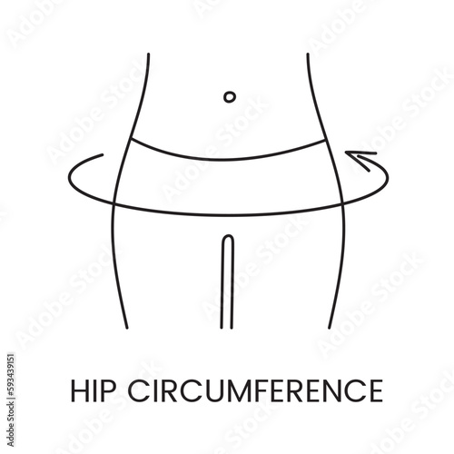 Hip circumference line icon in vector, human body illustration with arrows.