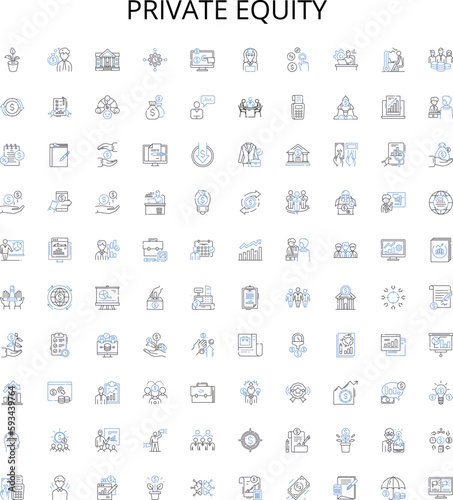 Private Equity outline icons collection. Private, Equity, Investment, Capital, Buyout, Funds, Firms vector illustration set. Investing, Financial, Leverage linear signs
