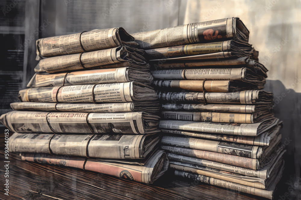 A stack of newspapers with headlines. generative AI A stack of newspapers with headlines. generative AI