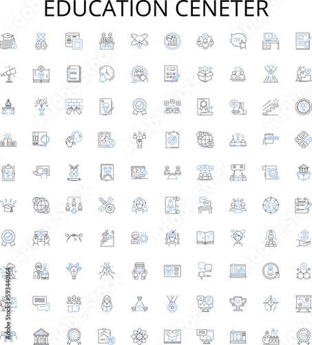 Education ceneter outline icons collection. Education, Center, Learning, Tutoring, Academy, Classes, Skills vector illustration set. Training, Instructing, Instructors linear signs