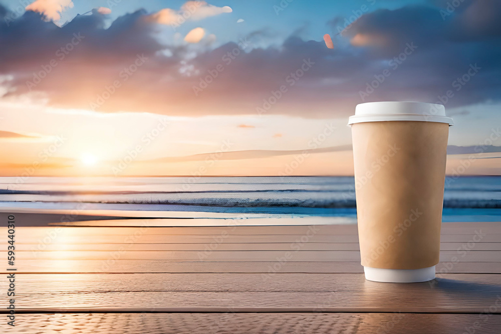 Generative AI image of take away cup of hot coffee. Coffee is the favourite drinks in the morning to start the day Generative AI image of take away cup of hot coffee. Coffee is the favourite drinks in the morning to start the day