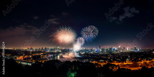 Fireworks display over a city skyline in celebration of Independence Day Generative AI