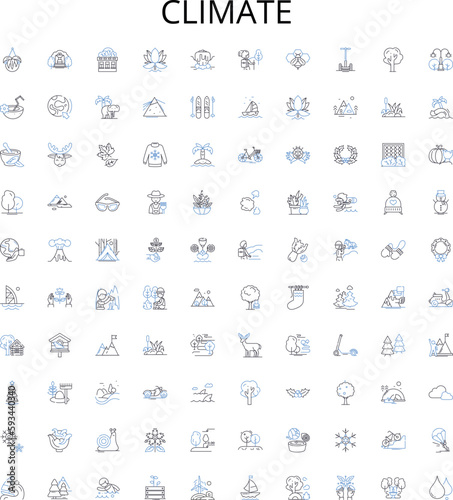 Climate outline icons collection. Climate, Heat, Cold, Temperatures, Global, Weather, Atmosphere vector illustration set. Humidity, Wind, Change linear signs