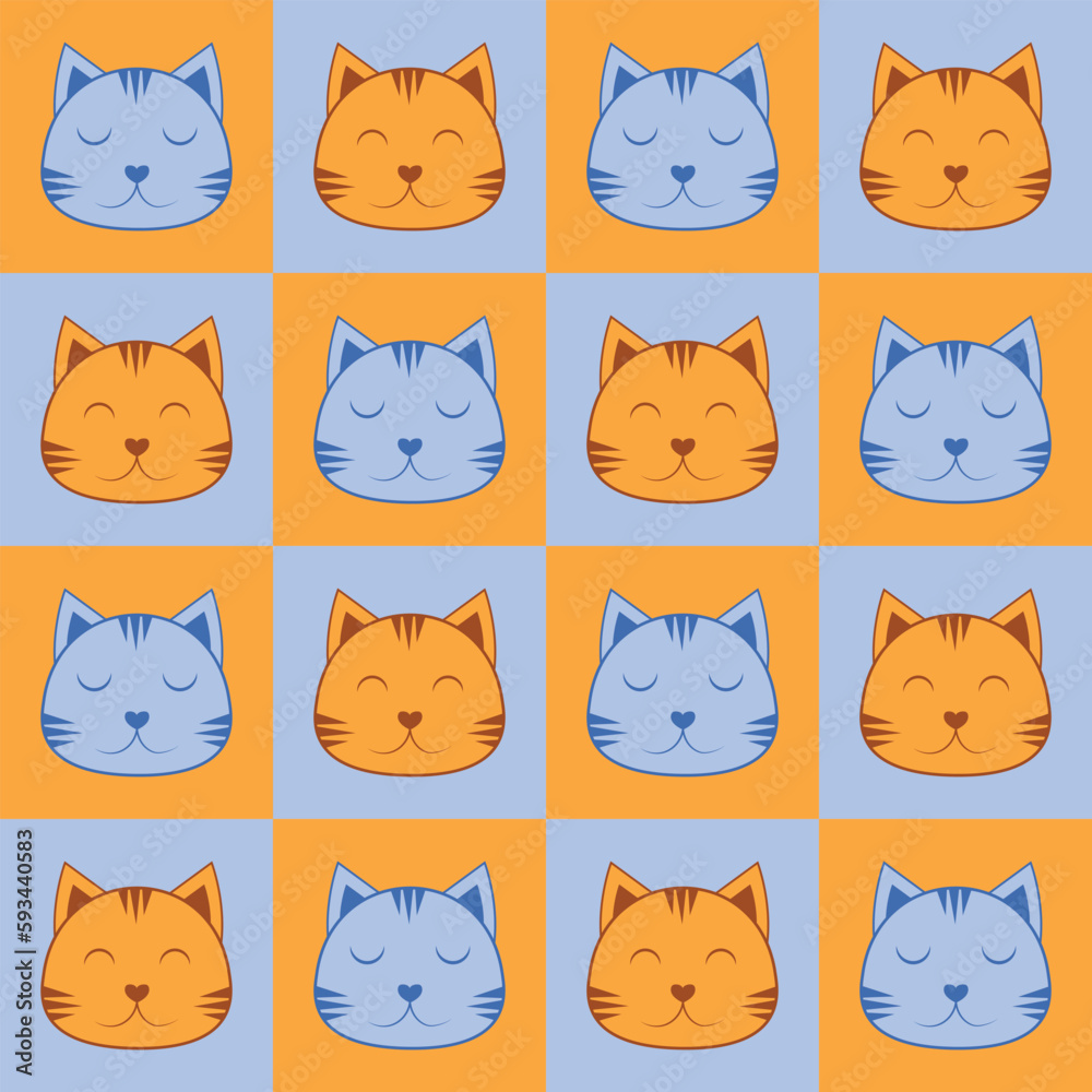 Seamless pattern. Cute pattern with the image of cats faces. Pattern with cats, for print and gift wrapping. Vector Seamless pattern. Cute pattern with the image of cats faces. Pattern with cats, for print and gift wrapping. Vector