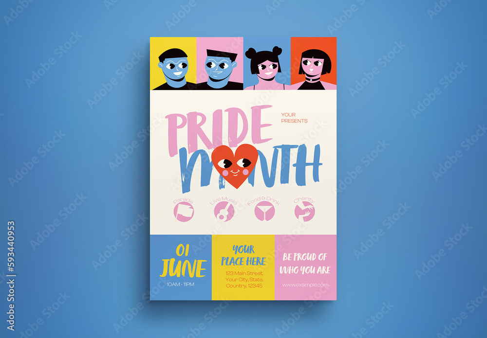 Pride Month Layout Pastel Flat Design Pride Month Flyer Layout Stock Template | Adobe Stock