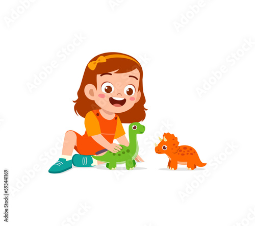 little kid play with dinosaur toy and feel happy