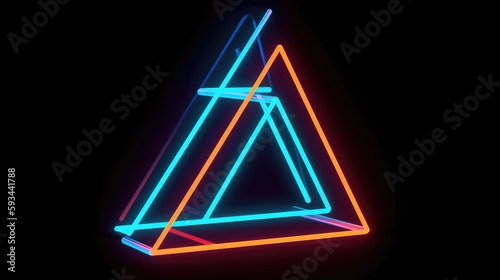 Glowing Neon Triangle inside metavarse virtual environment with digital wave, fantasy world with heavy neon glowing, music video background and dj concert graphics