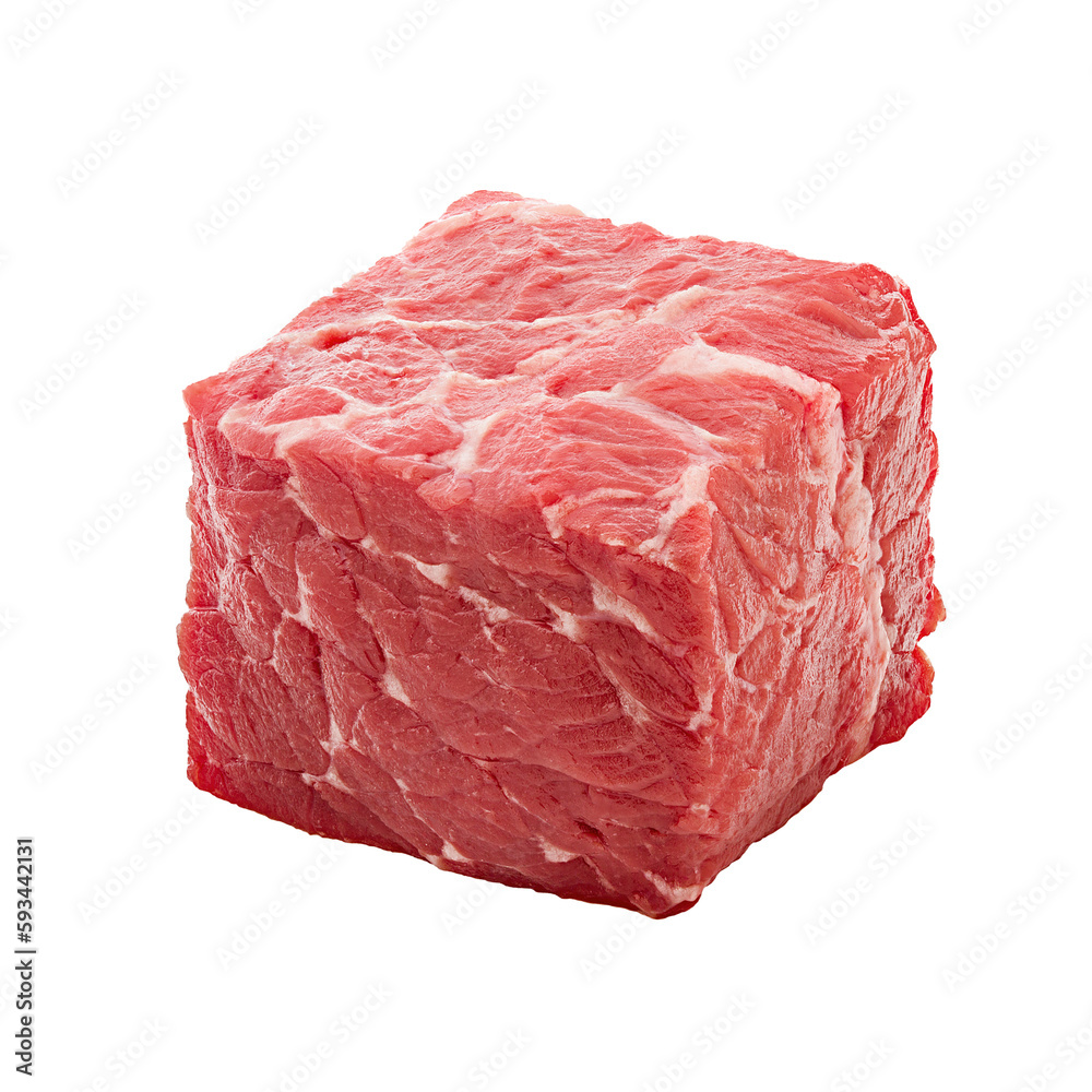 Cube of raw beef meat isolated on transparent background