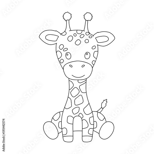 Cute giraffe in outline style for coloring book. Vector baby african animal isolated on white.