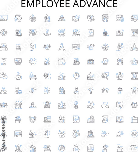Employee advance outline icons collection. Employee, Advance, Salary, Bonus, Wages, Paycheck, Allowance vector illustration set. Reimbursement, Benefit, Stipend linear signs