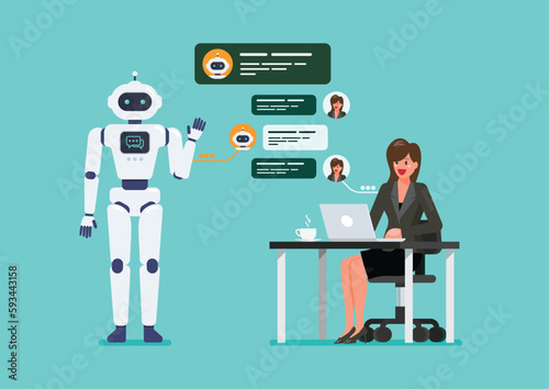 Business woman is chatting with chatbot