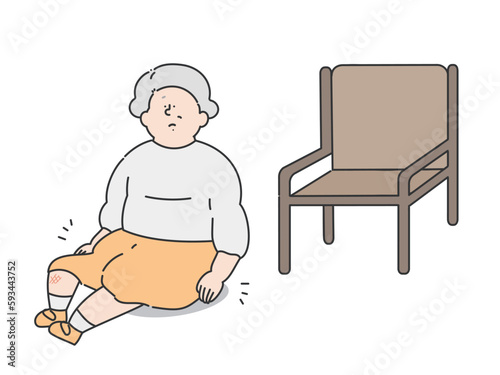 椅子から転倒した高齢女性　イラスト